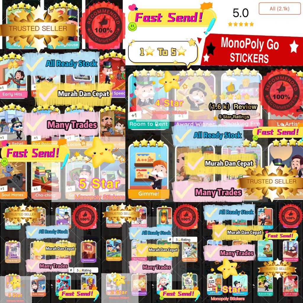 Collect Cheapest STICKER ALL 15 stars Monopoly Go Sticker FAST SEND