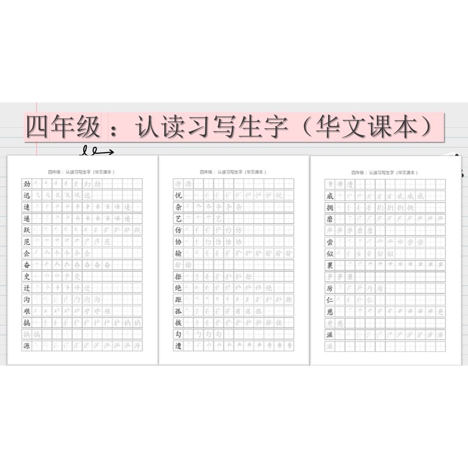 [P304] 26张 四年级 ：认读习写生字（华文课本）Worksheet for Pre-school PDF version 电子书 ...