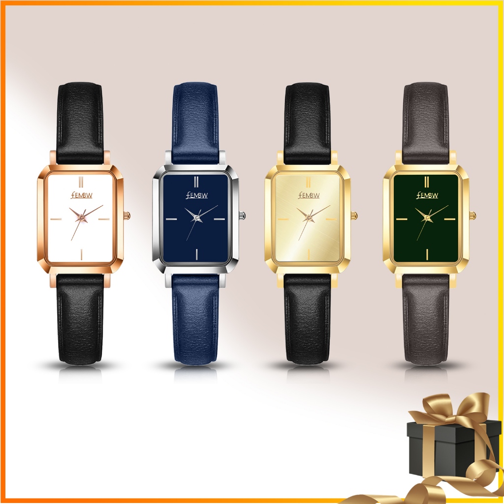 Luxury Square Watch Women Original Waterproof Rose Gold Black Leather Strap Quartz Elegant Green Girl Ladies Watches Shopee Malaysia