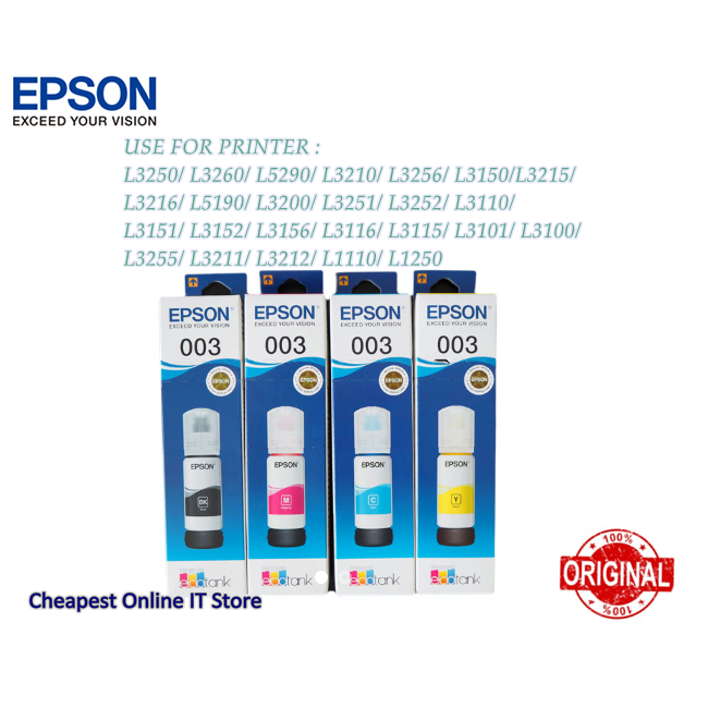 {Original} Epson T003 Refill Ink Series 65ML (Black,Cyan,Magenta ...