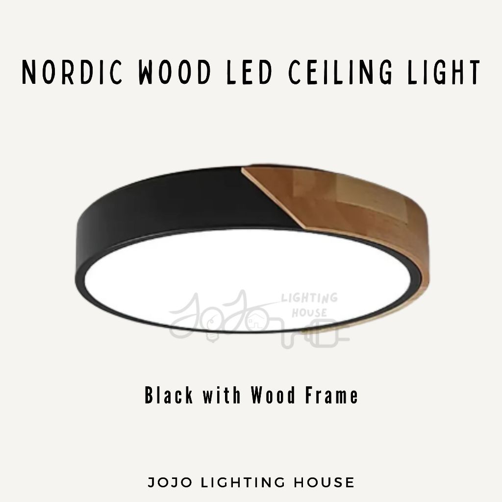 Nordic LED Ceiling Light Black White with Wood Frame 24W 36W JoJo Lighting House Shopee Malaysia