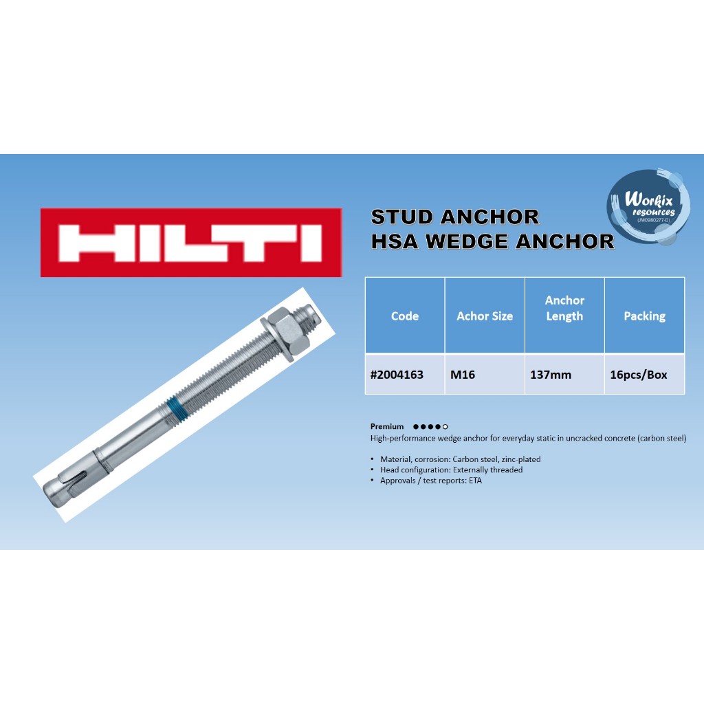 HILTI HSA WEDGE ANCHOR Stud anchor HSA M16x137 40/25/- #2004163 ...