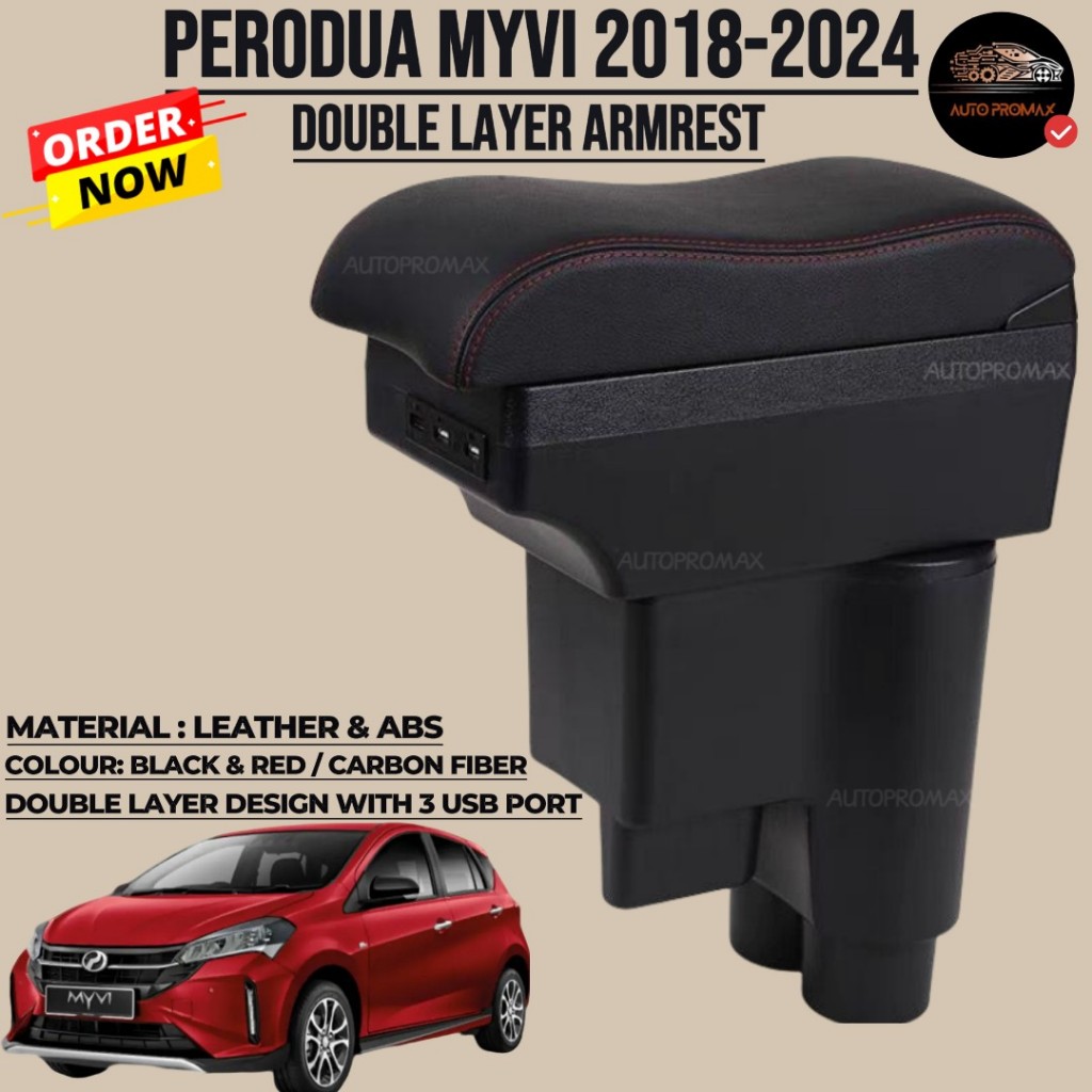 AUTOPROMAX PERODUA MYVI GEN3 2018-2024 DOUBLE LAYER ARM REST BOX DOUBLE ...