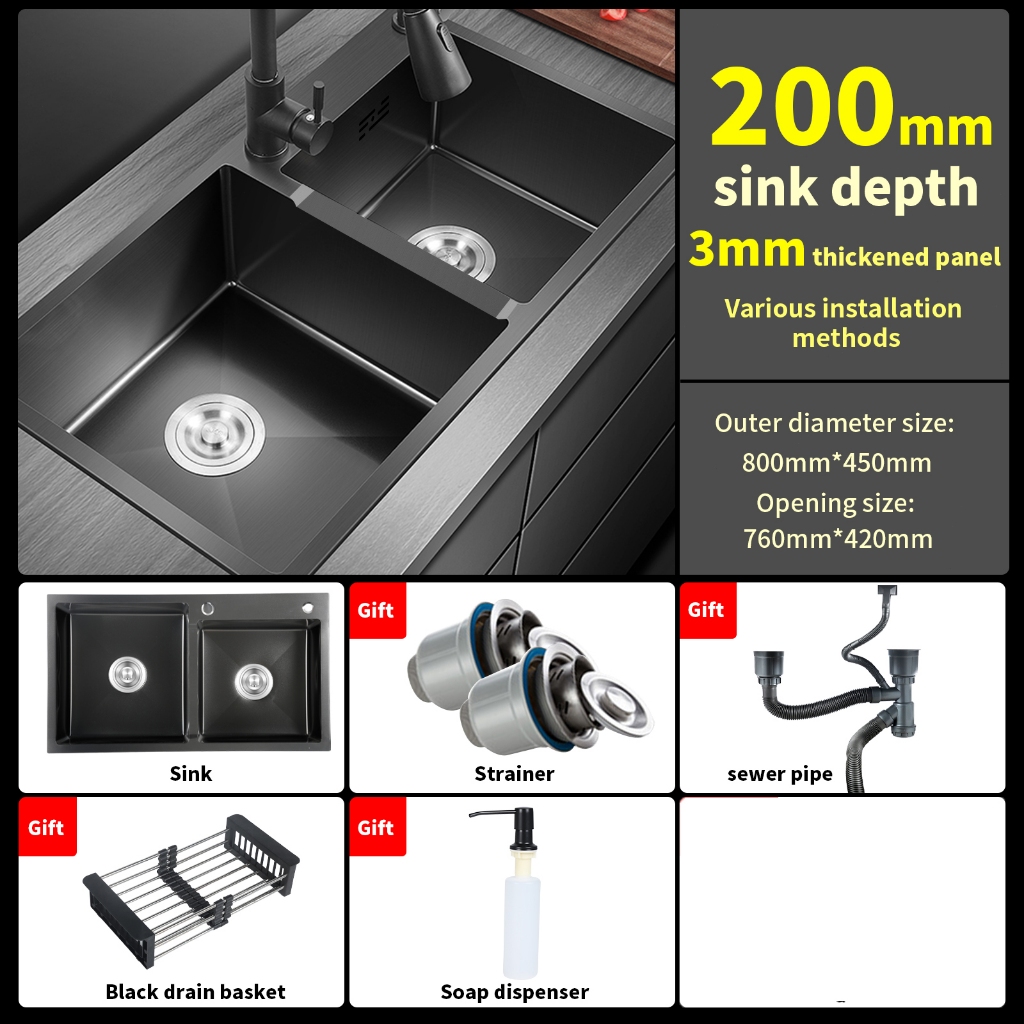 3 year warranty🔥Kitchen Sink 304 Stainless Steel Handmade Nano Sinki ...