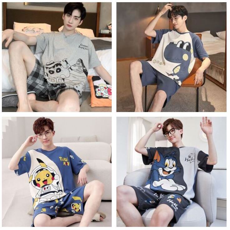 Men Pyjamas Boy MSSP PLUS Size L 4XL Up to 110kg Milk Silk Short Sleeve Pajamas Shirt Pants Baju Tidur Sleepwear Shopee Malaysia