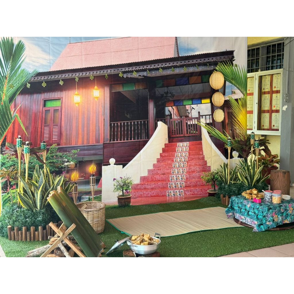 BACKDROP HIASAN DEKO HARI RAYA RUMAH KAMPUNG REAL DESIGN TERKINI 2025 ...