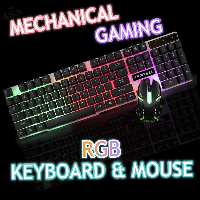 RGB Rainbow Light Keyboard and Mouse Set Mechanical Feel Backlight ...