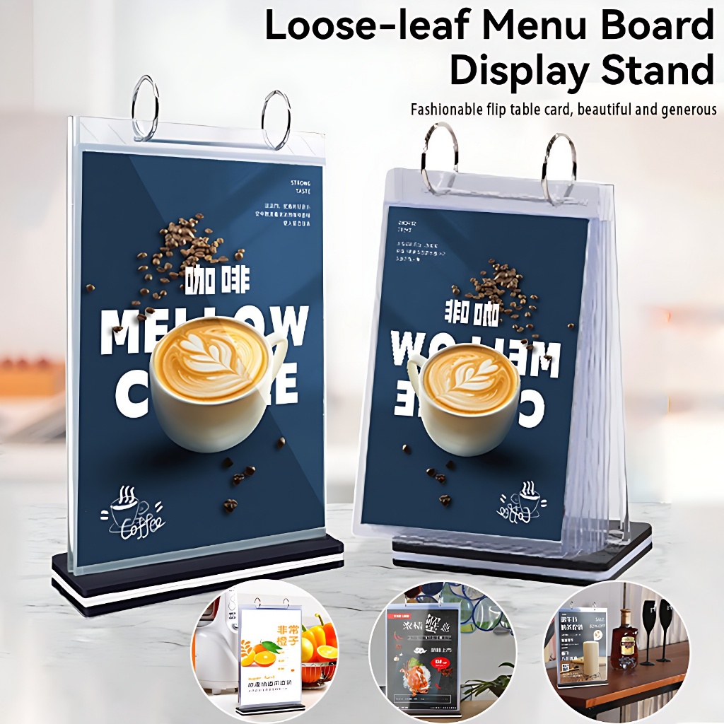 Table Menu Stand with 6 Pocket Display A4 A5 A6 Flip Menu Stand Clear ...