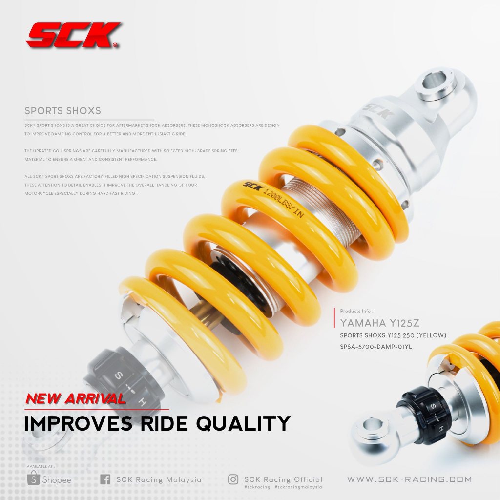 SCK RACING Y125 Z ZR 250MM SPORTS SHOXS MONOSHOCK WITH CONTROL-YELLOW ...
