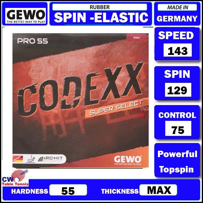 Gewo Codexx Superselect Pro 55 STICKY-ELASTIC TABLE TENNIS RUBBER SHEET ...