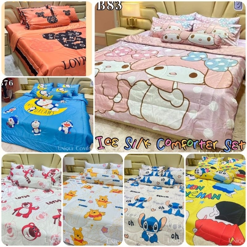单人冰丝床单 Super Single 无被款3in1 / 棉被款4in1 ️ Ice Silk Bedsheet Comforter Set ...