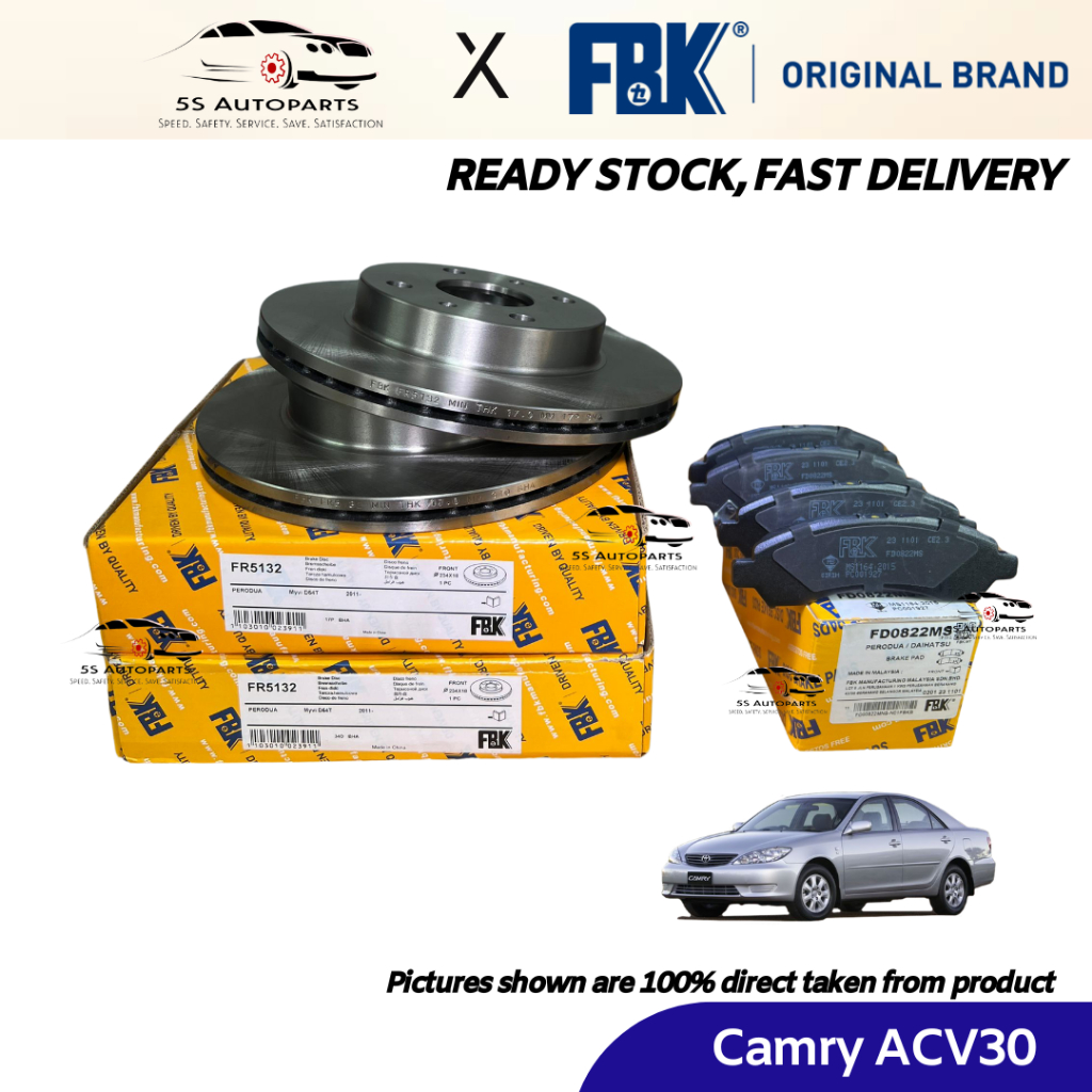 FBK Camry ACV30 Front (Depan) Brake Disc Rotor (2PCS) & Disc Pad (4 PCS ...