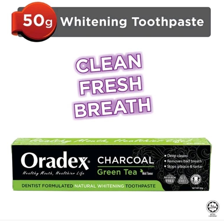 Oradex Charcoal Green Tea Natural Whitening Toothpaste 50g [Mint ...