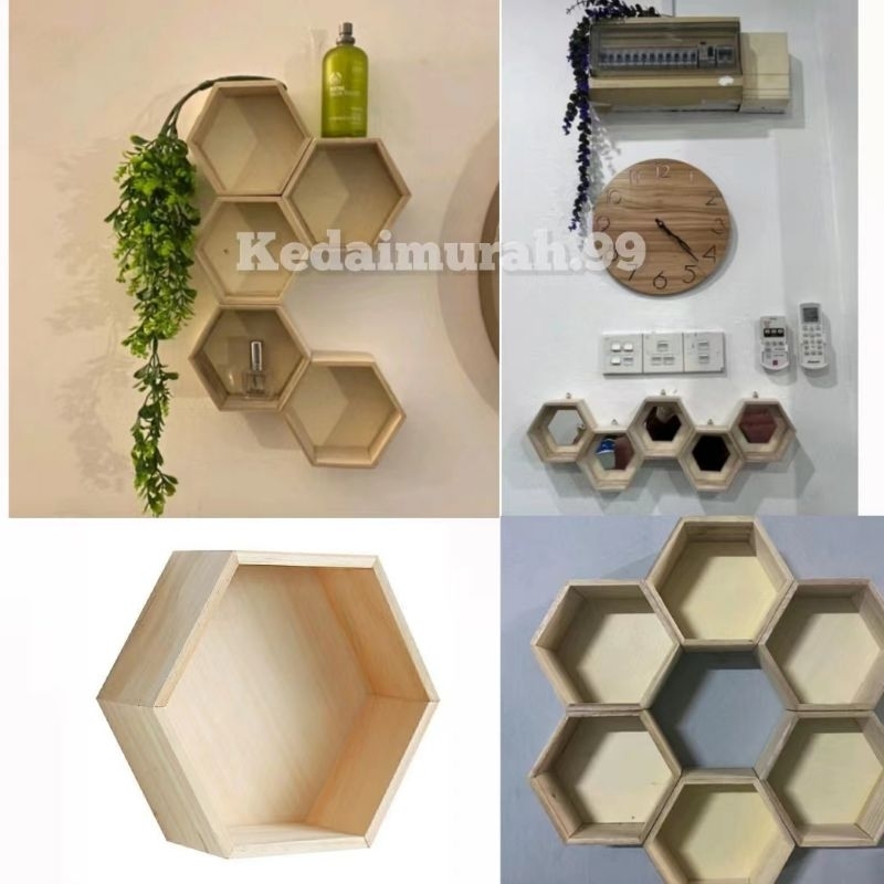 Hexagon Wall Shelf Rack/Pallet Hexagon Wood Wall Art Decoration Frame ...