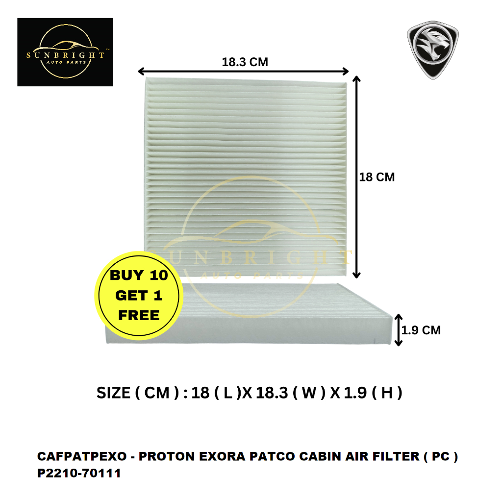 PROTON EXORA PATCO CABIN AIR FILTER ( PC ) P2210-70111 ( BUY 10 GET 1 ...