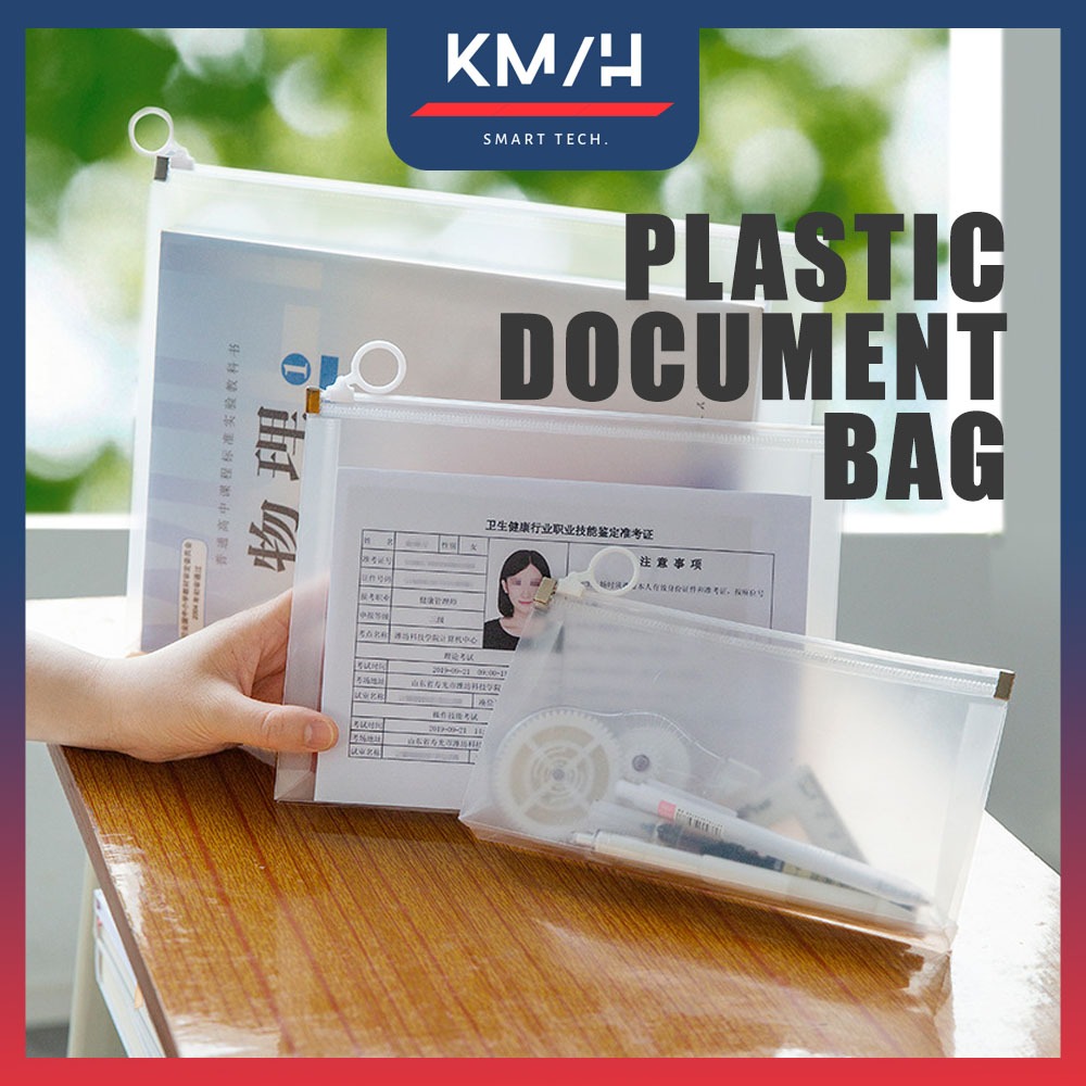 KMH A4/A5/B6 Plastic Document Bag Transparent Ring Binder Zipper File ...