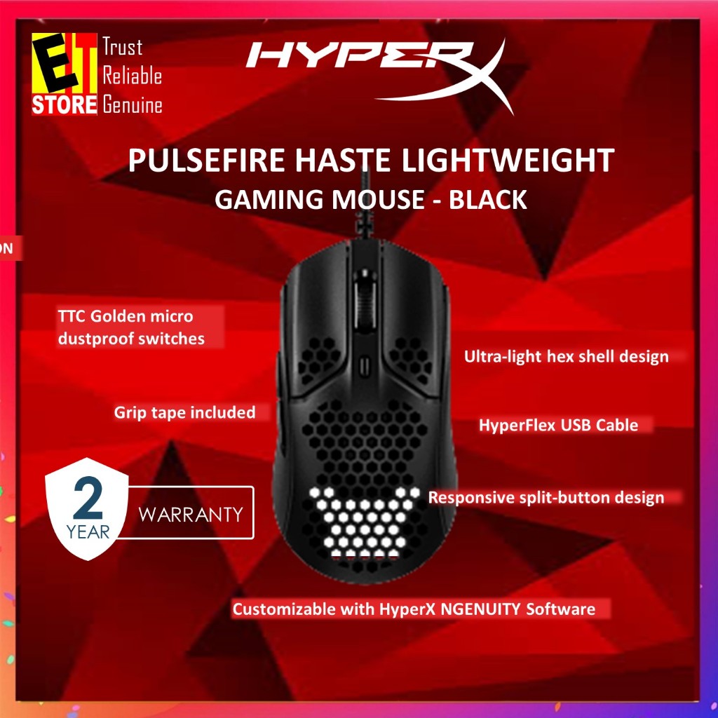 HYPERX PULSEFIRE HASTE LIGHTWEIGHT GAMING MOUSE (Black) (HMSH1ABK/G