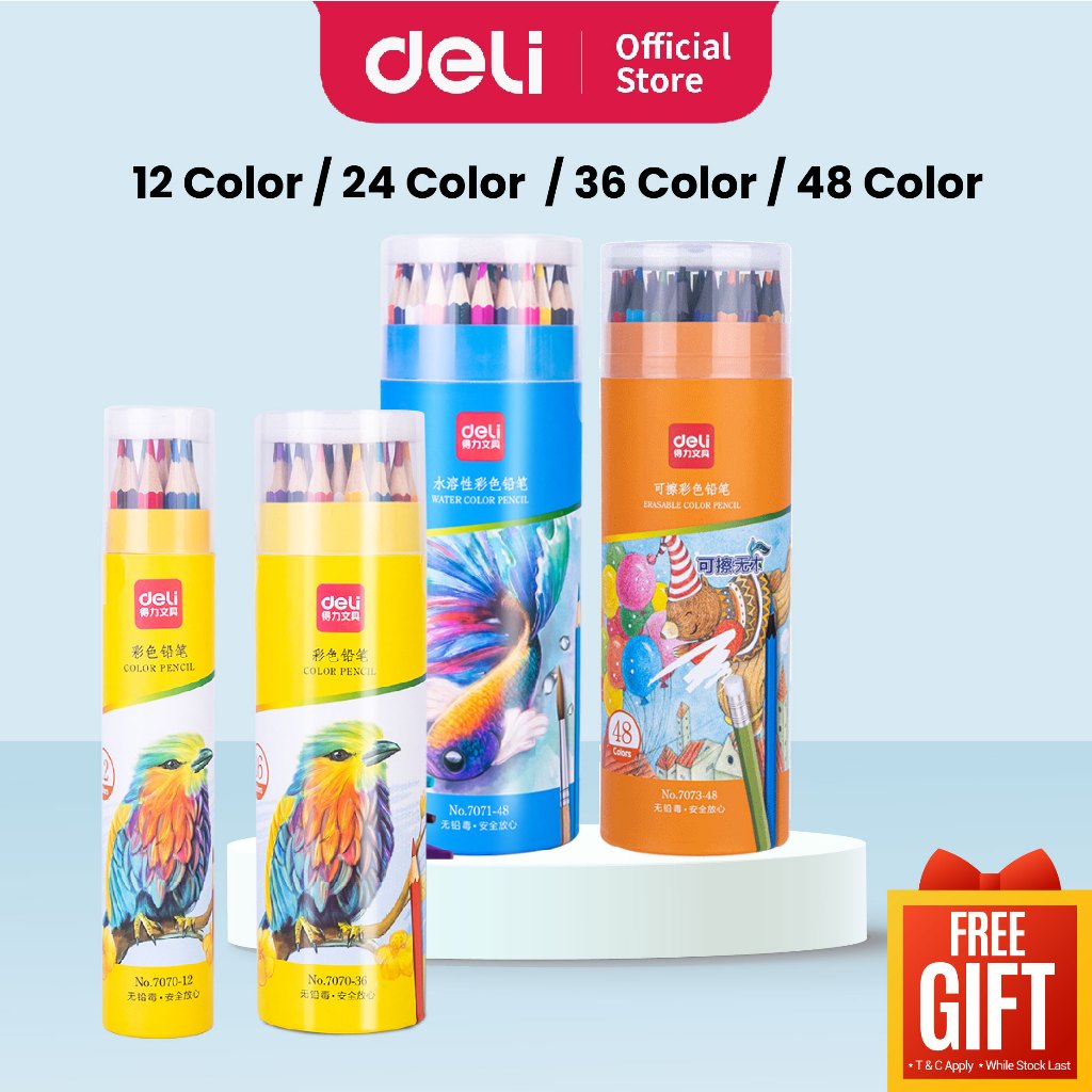 Deli Classic Oil-Based / Water Colour Pencil / Erasable Long Color ...