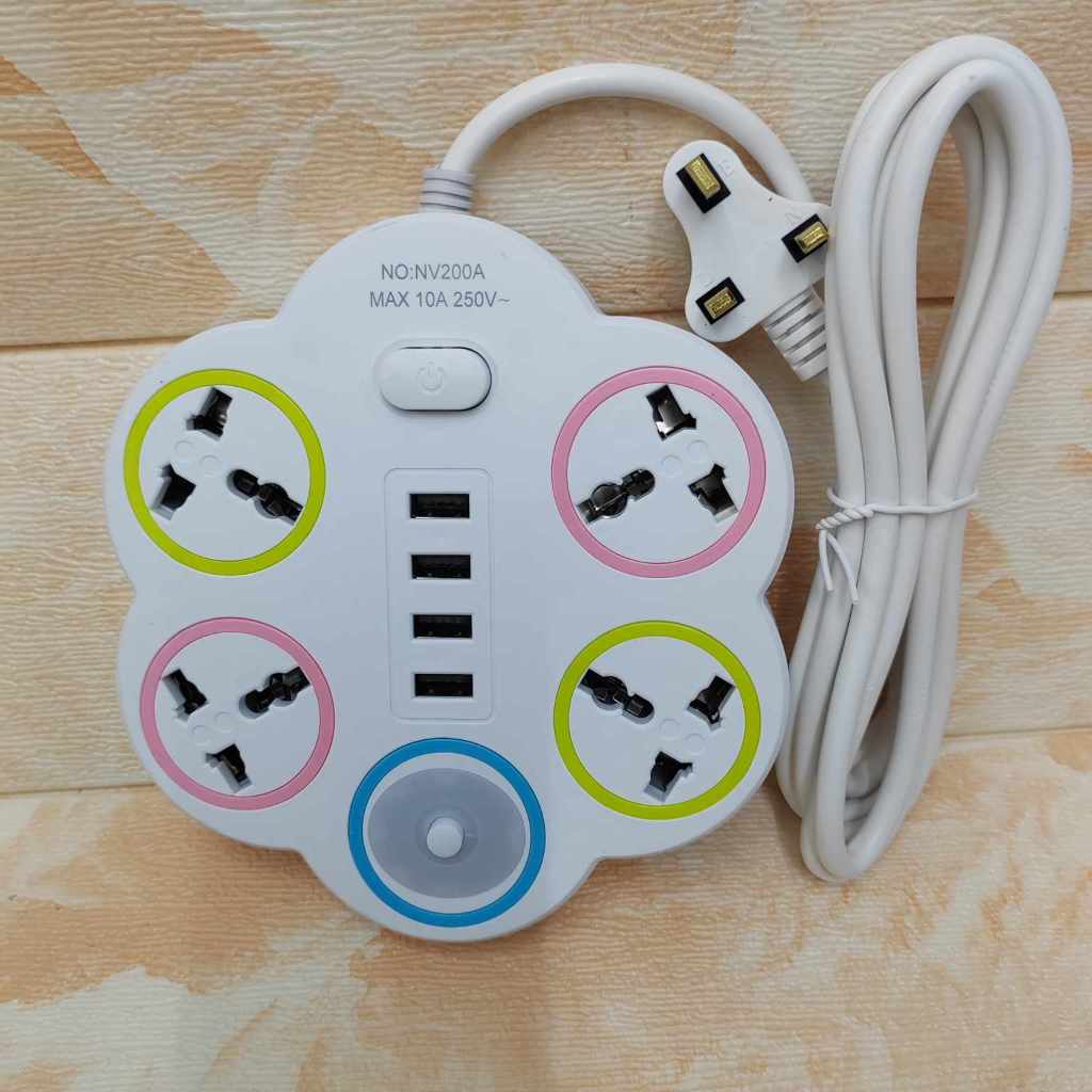 (Power Plug Extension Socket Flower 4plug+ 4usb/Extension Socket Gray ...