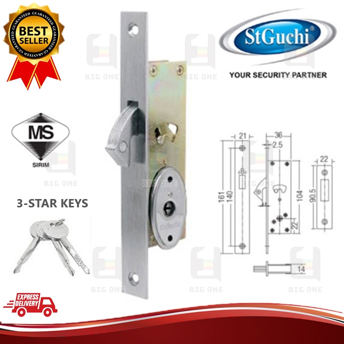 ST GUCHI SGML-H1684 SS MORTISE HOOK LOCK FOR SLIDING GRILLE DOOR WITH ...