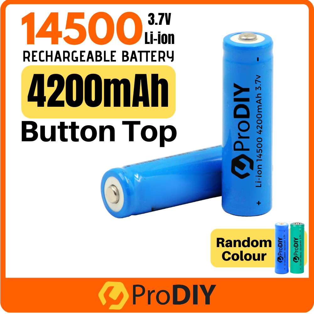 3.7V RECHARGEABLE LI-ION BATTERY 14500 4200mAh LITHIUM ( RANDOM COLOUR ...