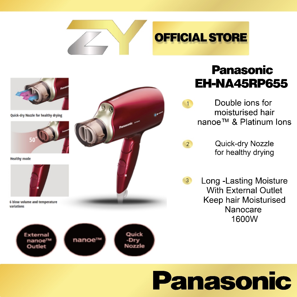 Panasonic Eh Na45 Nanoe Hair Dryer Moisture Eh Na45rp655 Quick Dry Nozzle Foldable Travel Blower 3331