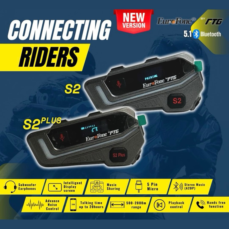 EuroFone S2 & S2 Plus Helmet Bluetooth Intercom | Shopee Malaysia