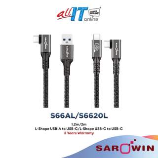 Sarowin L-Shape USB-A to USB-C 60W (10Gbps) S66AL (1.2M/2M) | USB-C to USB-C 100W (20Gbps, 4K/60Hz) S6620L (1.2M/2M)