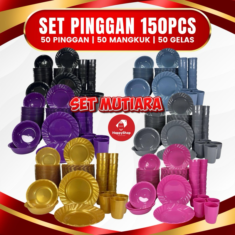 SET PINGGAN MUTIARA 150PCS | 50 MANGKUK | 50 PINGGAN | 50 GELAS ...