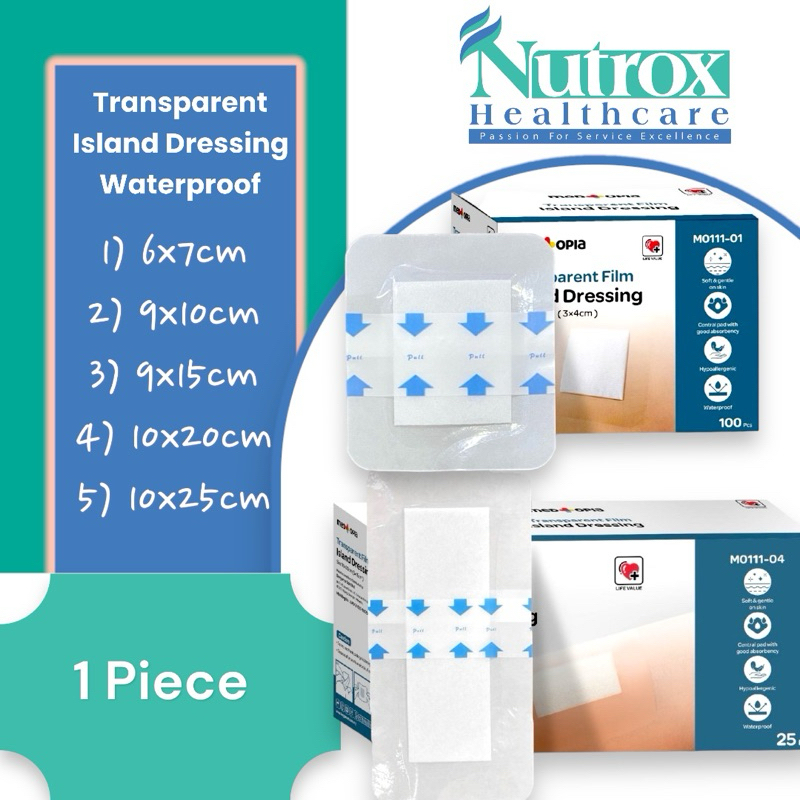 Medtopia Waterproof Transparent Island Wound Dressing – Sterile PU Film ...
