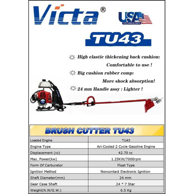 VICTA TU43 Brush Cutter 43cc Powerful Heavy Duty Engine Mesin Rumput ...