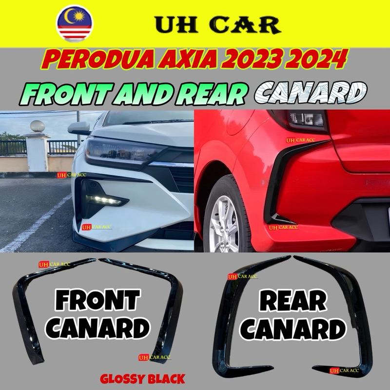 Perodua Axia 2023 2024 Front Rear Bumper Canard Glossy Black | Shopee ...