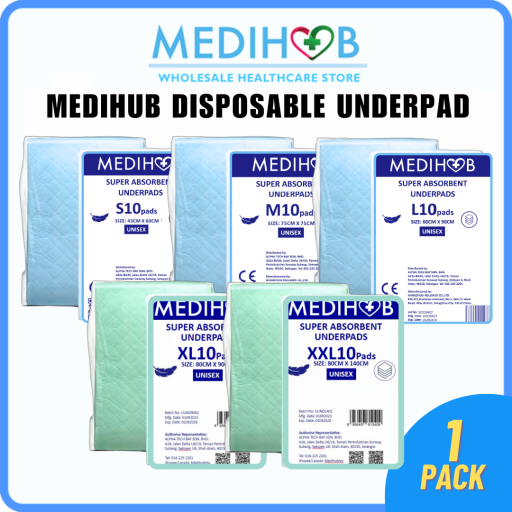 [𝐂𝐡𝐞𝐚𝐩𝐞𝐬𝐭] Medihub Disposable Underpad (10s) 40x63cm/75x75cm/60x90cm