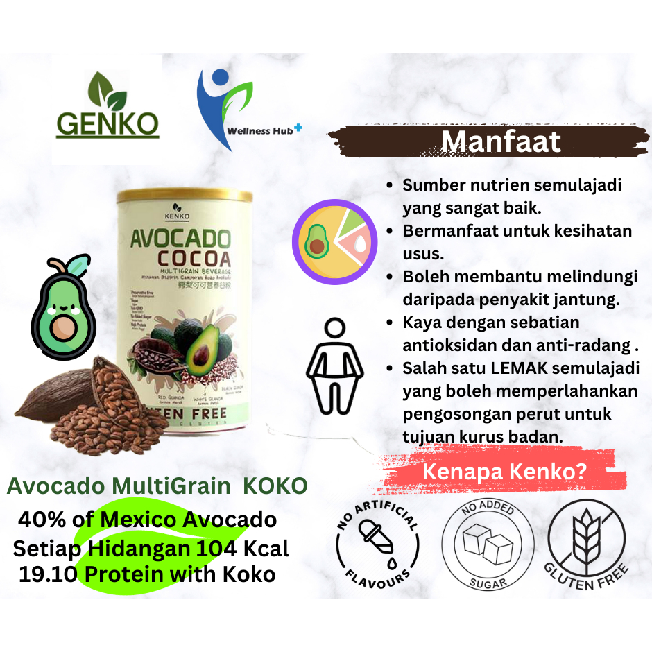 GENKO High Protein Avocado COCOA Multigrain Gluten Free Beverage ...