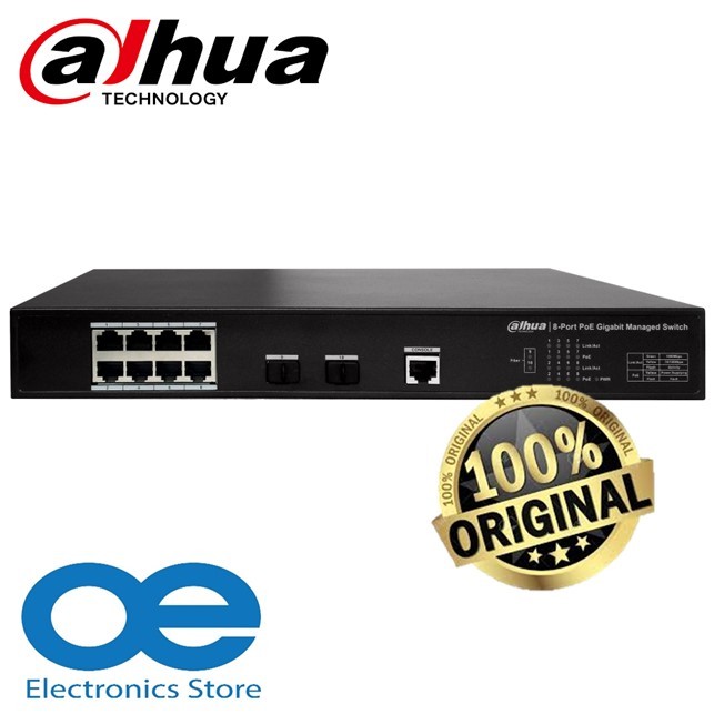 DAHUA DH-PFS4210-8GT-150 Network 8x Gigabit PoE Ports 150W, 2x Gigabit ...