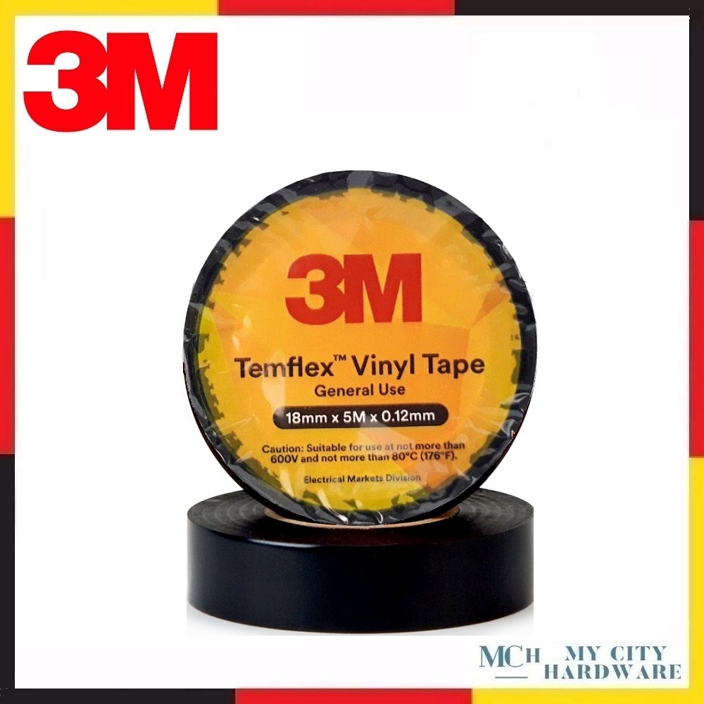 3M Temflex Electrical Vinyl Tape Black Tape (18mm x 5m x 0.12mm ...