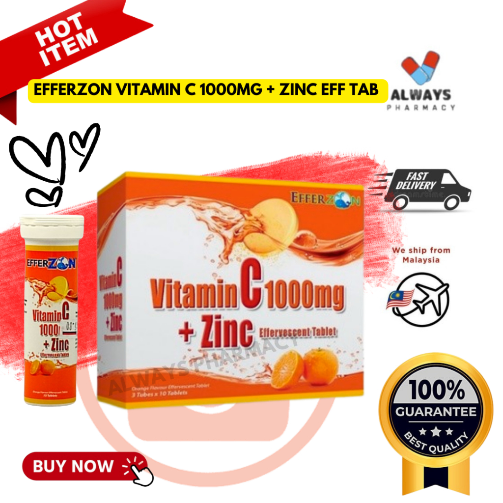 Efferzon Vitamin C 1000mg Zinc Effervescent Immune Booster Bottle