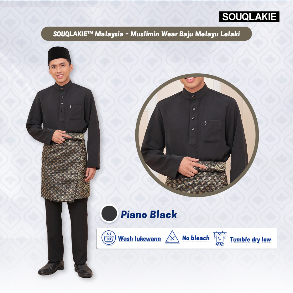 SOUQLAKIE™ - Baju Kurta Lelaki Dewasa 2024 Tailored Slim Fit Kain Satin