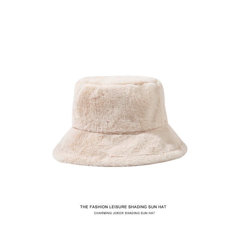 Women Winter Faux Fur Hat Warm Sun Hat Fleece Bucket Hat Thick