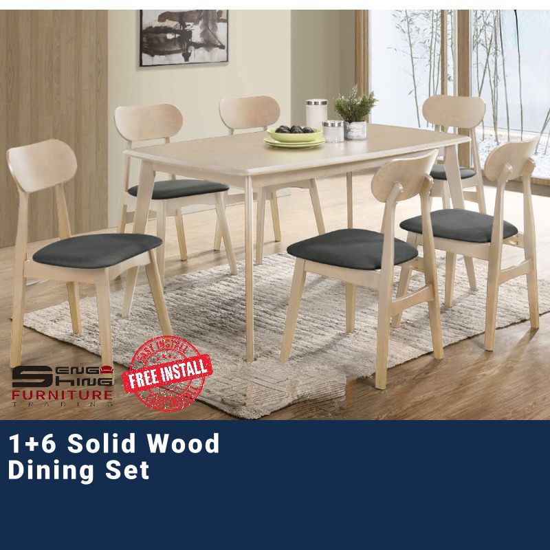 [ Siap Pasang ] SENG HING Dining Set 1+6 Solid Wood Set Meja Makan ...