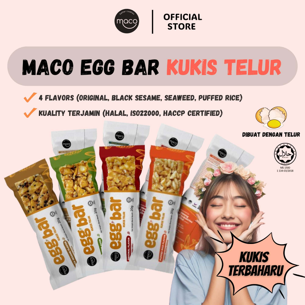 [BUY 2 FREE 10pcs] MACO Egg Bar Kukis Telur [15pcs per Box] Crunchy Egg ...