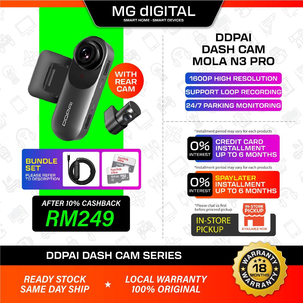 DDPAI Dash Cam Mola N3 Pro - 1600P High Resolution 360° Rotation ...