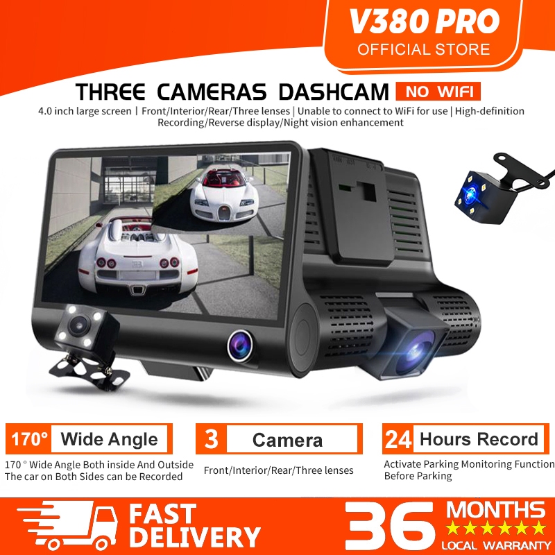 V380 PRO A1 Triple Lens 3 Camera HD 1080P Connect to WiFi Dashcam Front ...