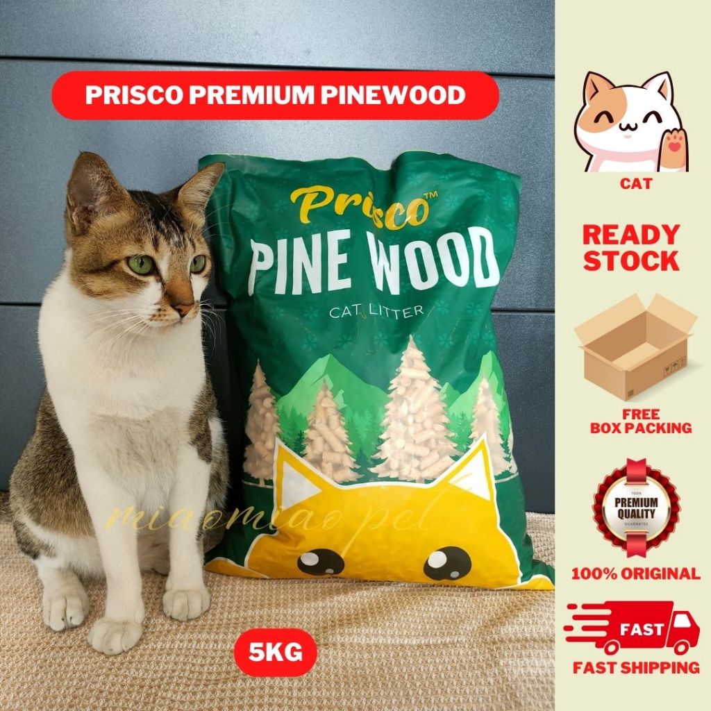PRISCO PINE WOOD (5kg) Cat Litter Pallet / Pasir Kucing Kayu Odour