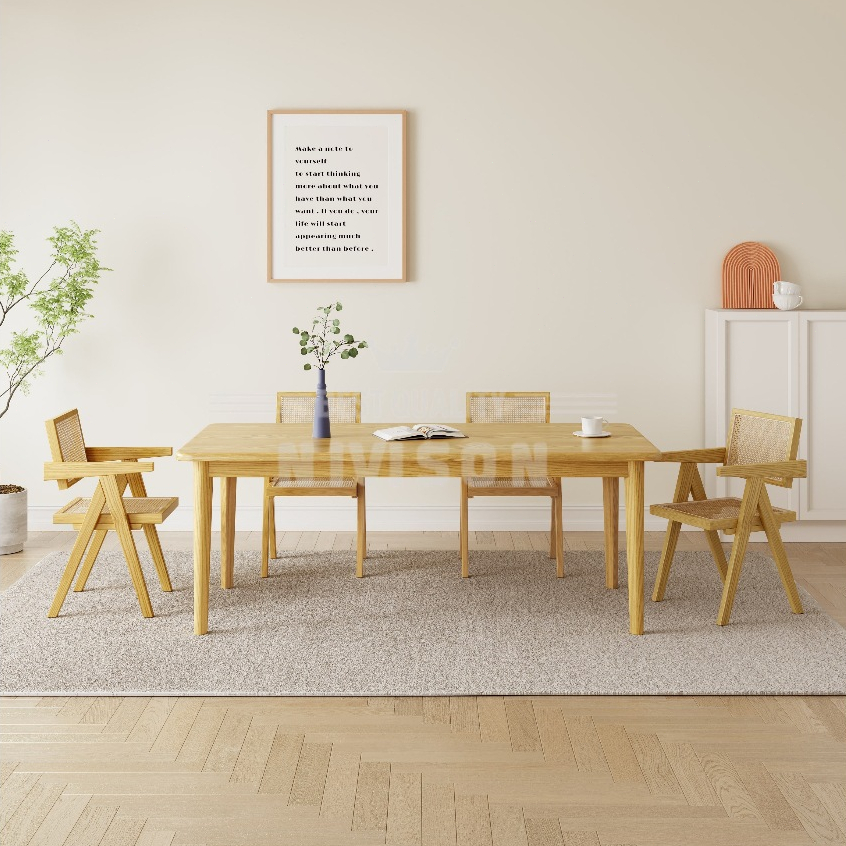 Wood Dining Table Set 1+4 Chairs /Rectangular Modern Meja Makan Kitchen