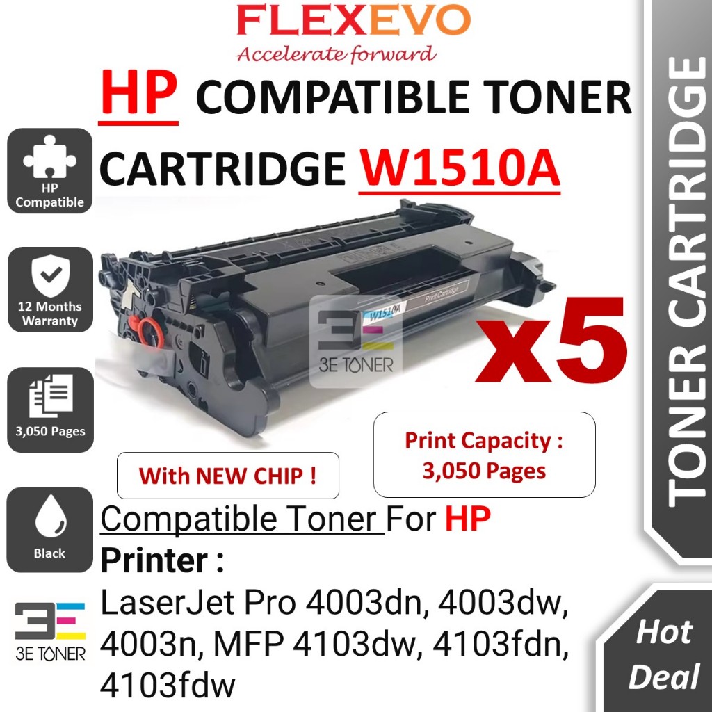 5 Units Compatible HP 151A Toner with NEW CHIP W1510A for Laserjet Pro ...