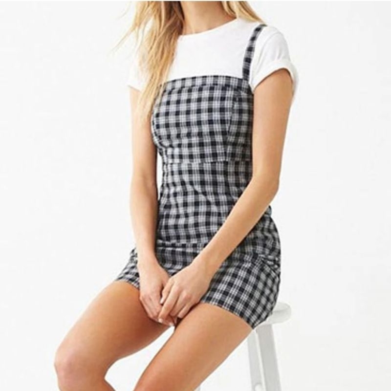 PW117 (M) Forever 21 Black & White Checks Mini Regular Fit A Line Dress |  Shopee Malaysia