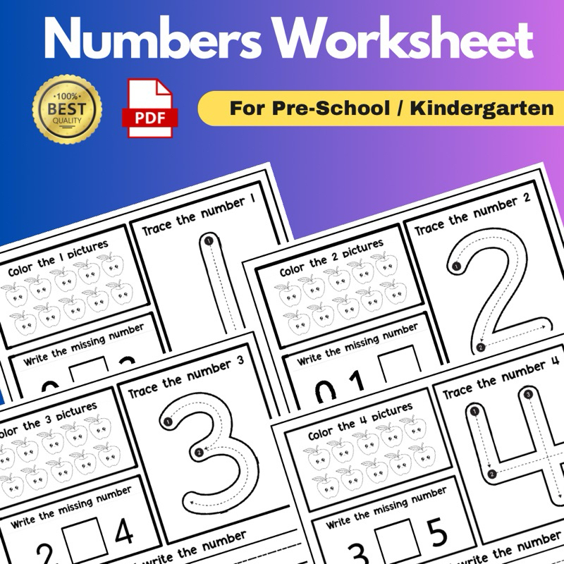 PDF PRINTABLE Worksheet for Preschool Kindergarten Numbers Kids ...