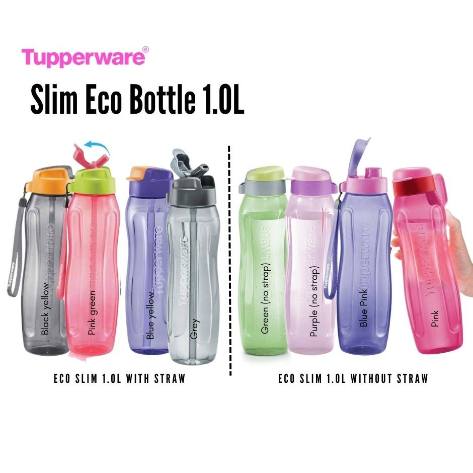 Tupperware Slim Eco Bottle with Strap 1L Dwicolour Botol Air BPA Free ...