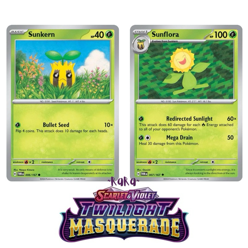Pokemon TCG] Sunkern 006/167 | Sunflora 007/167 - SV06 Twilight Masquerade  TWM - Common | Uncommon | Reverse Holo | Shopee Malaysia